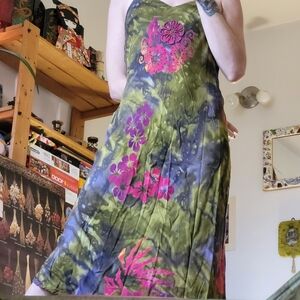 Tropical tantrum multicolor beaded batik floral print maxi dress - M